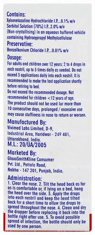 Otrivin Moist A Nasal Drops 10ml - Uses, Side Effects, Dosage, Price ...