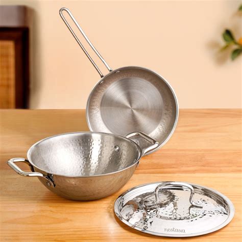 Triply Hammered Stainless Steel Cookware Set With Frying Pan And Kadai ...