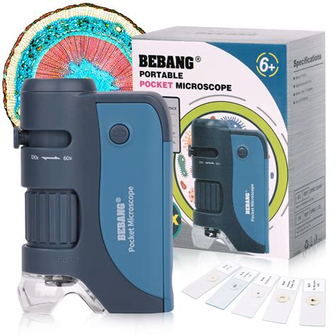 Amazon.com: Pocket Microscope, 60x-120x Handheld Mini Microscope Kids with LED Lights, 5 Slides ...
