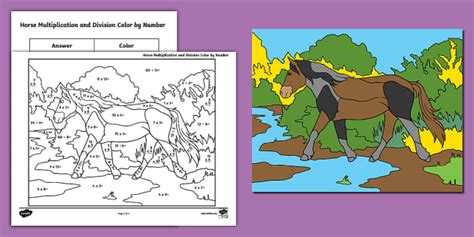 Horse Multiplication and Division Color By Number for 3rd-5th Grade