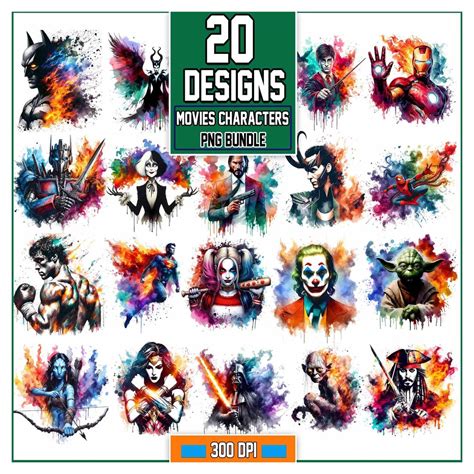 20 Movie Characters Bundle Png, Villains Printable Decor, Villains ...