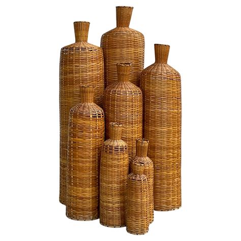Vintage Boho Woven Rattan Stacking Floor Vase Accents, Set of 7 at ...
