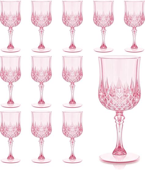 Amazon.com | Dualshine 12 Pcs Pink Wine Glasses, Plastic Disposable ...