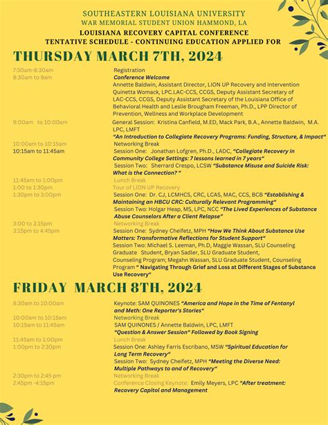 Conference Schedule - Southeastern Louisiana University