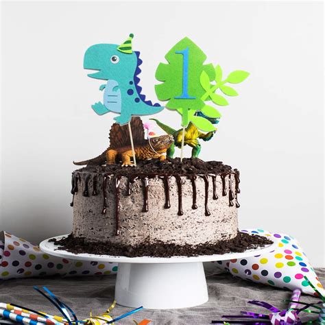 Buy Dinosaur 1st Birthday Cake Toppers With Leaf,T Rex Cake Topper ...