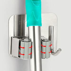 JIALTO 5 Pcs Stainless Steel Broom Holder with Hook - Wall-Mounted ...