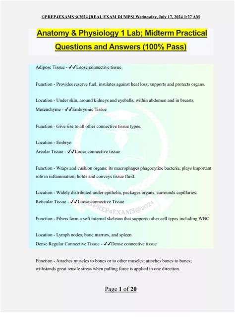 Anatomy & Physiology 1 Lab; Midterm Practical Questions and Answers ...
