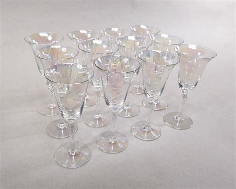 Set of 12 Vintage Hand Blown Iridescent Luster Tulip Wine Glasses 1930s ...
