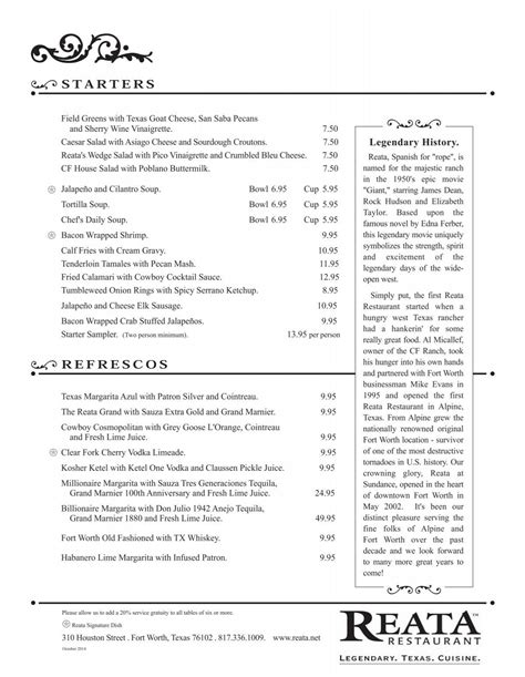 Dinner Menu - Reata Restaurants