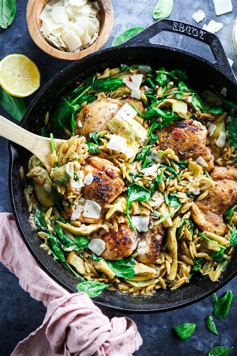 Spinach artichoke chicken orzo skillet – Artofit