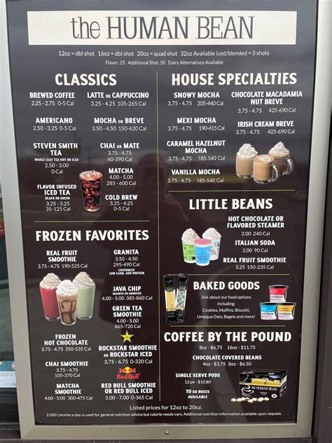 Menu at The Human Bean, Madras