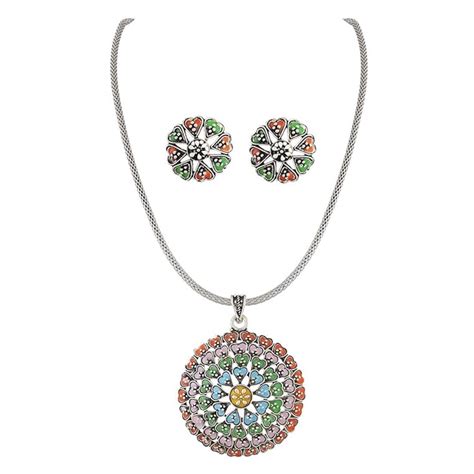 Buy APARA Mint Meena German Silver Oxidised plating Pendant Chain ...