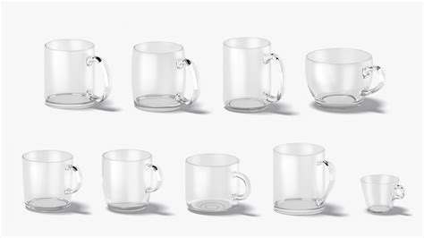 9 Glass Mug Shapes - Transparent Mugs Various Forms And Sizes 3D Model ...