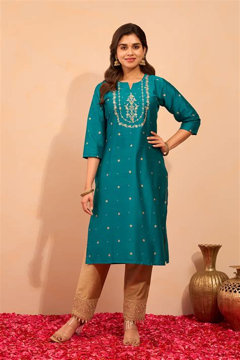 Buy Turquoise Jewel Inspired Floral Kurta Online | Maybell – Maybell ...