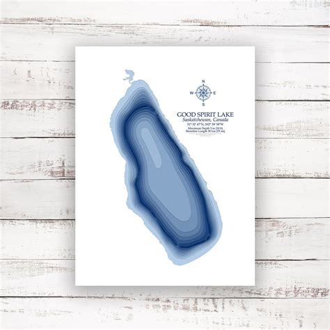 Good Spirit Lake Saskatchewan | Bathymetric Map | Print Poster | Custom ...