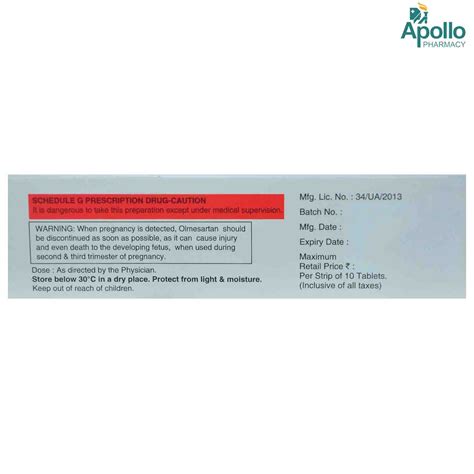 OLMARK CT 20MG TABLET 10'S Price, Uses, Side Effects, Composition ...