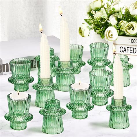 Mifoci 12 Pieces Glass Candle Holders for Pillar Candles Glass ...