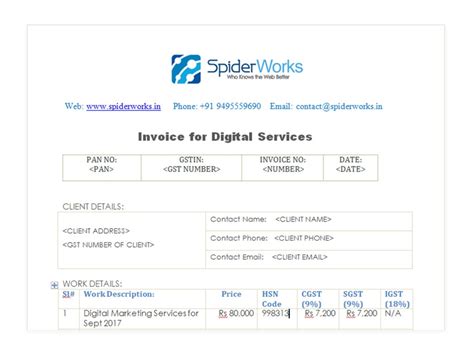 Sample GST Invoice for Digital Marketing, Web Hosting, and Web ...