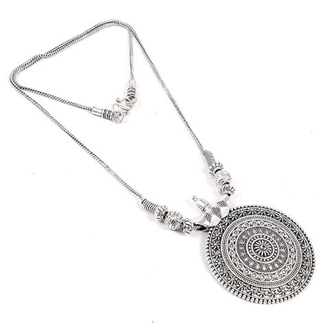 Foxiie Trends Women's Traditional Round German Silver Pendant Chain ...