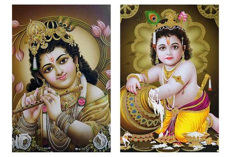 Bhagwan Krishna Wall Sticker Poster Combo|Laddu Gopal Poster for Pooja ...