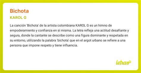 Significado de la canción BICHOTA (KAROL G) - LETRAS.COM