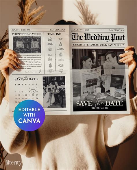 Save the Date Newspaper Template With Photo, the Wedding Post Newspaper ...