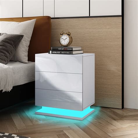 Bedside Table High Gloss 3 Drawers Modern Bedside Cabinet Nightstand ...