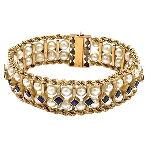 Mabe' Pearl Bracelet 18k Yellow Gold with Diamonds and Sapphires 50.70 ...