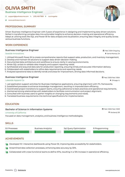 10+ Business Intelligence Engineer Resume Samples & Templates for 2025