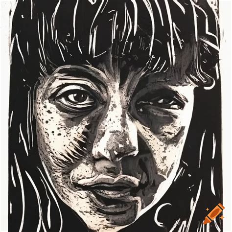Lino print style portrait on Craiyon