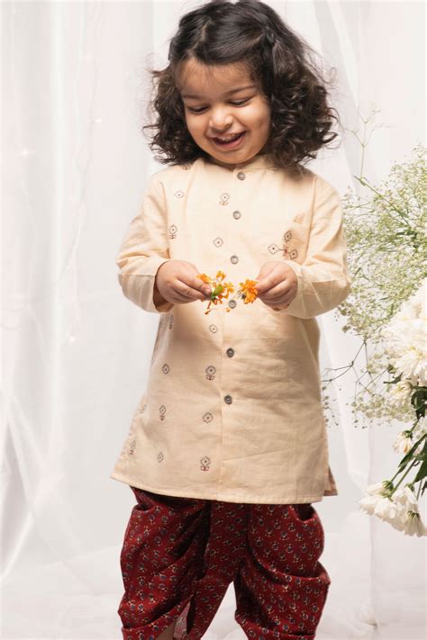 Boys Red Embroidered Buti Dhoti Set – Tiber Taber Kids