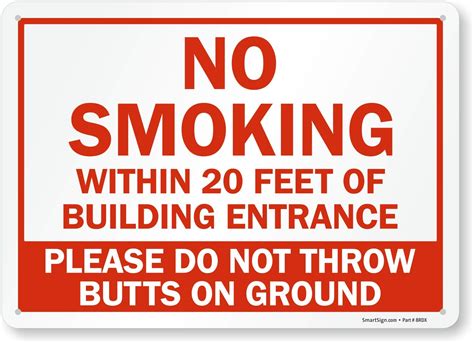 "No Smoking Within 20 Feet Of Building Entrance" Sign By SmartSign | 10 ...