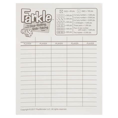 Official Farkle Score Sheet: Farkle Score Sheet Pdf – ALHFO