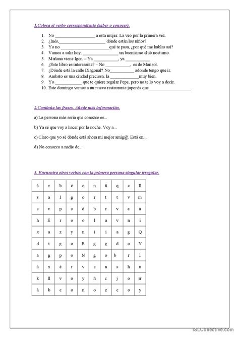 Saber, conocer y otros verbos irregu…: English ESL worksheets pdf & doc