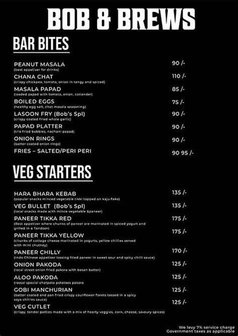 Menu at BOB & Brews, Pune