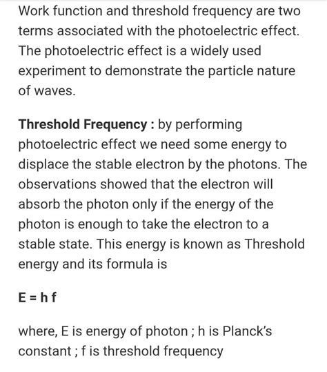 What is the difference between work function and threshold frequency ...