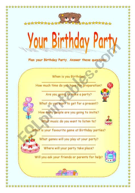 Plan your Birthday party! - ESL worksheet by Makol