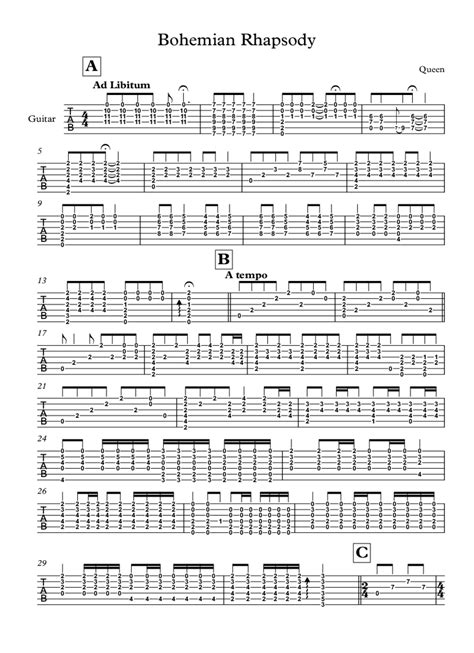 Queen - Bohemian Rhapsody - Guitar Sheet Music Tab - Pitú, músico