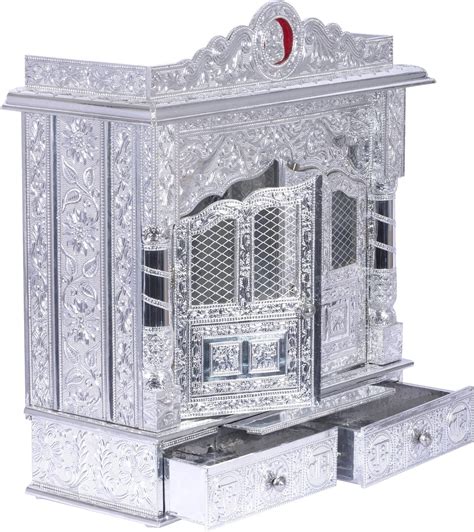 Pooja Bazar Silver Plated Wooden Pooja Mandir - Elegant Home India | Ubuy