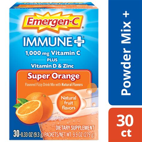 Emergen-c immune+ vitamin C Powder, super orange, 1000 mg, 30 ct ...