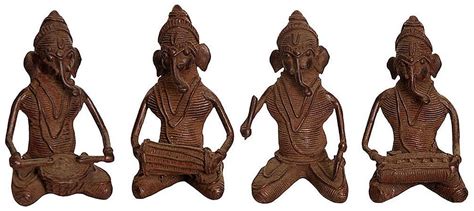 Exotic India Set of Four Musical Ganeshas (Tribal Statues from Bastar ...