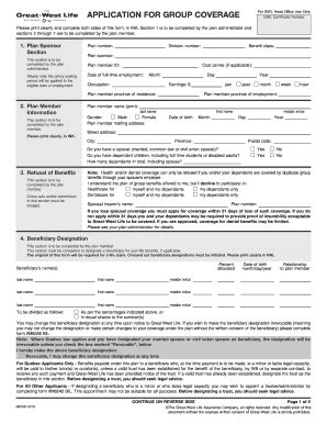 Group Coverage Application Form - Blank Fillable Template | Fill Out ...
