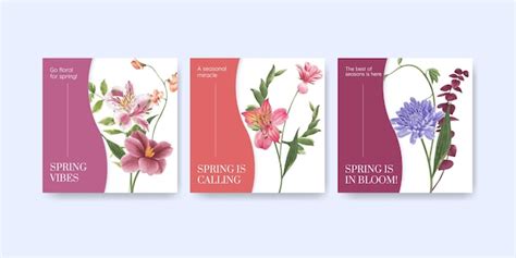 Advertise template with spring bright concept watercolor illustration ...
