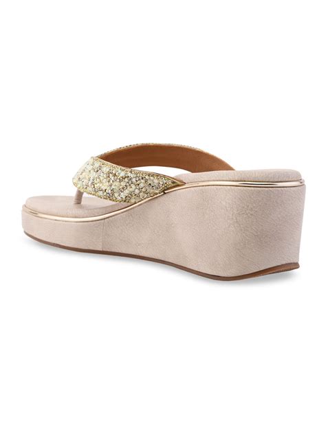 Shop Rocia By Regal Light Gold Women Embroidered Thong Platforms Online