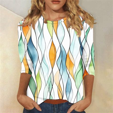 Women Clothes on Clearance,Sriper Crew Neck Elbow Length Sleeve T ...