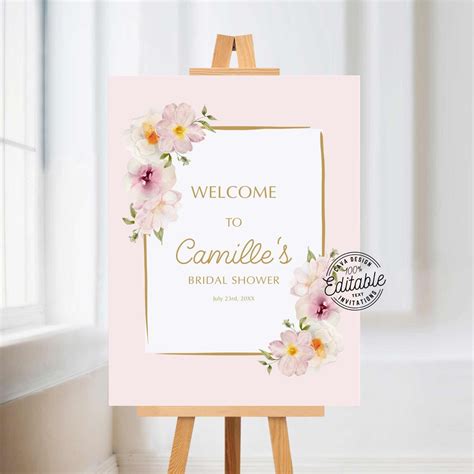 Pink Floral Bridal Shower Welcome Sign, Pink Party Sign, Floral Shower ...