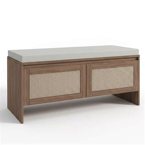 Homy Casa Rattan Storage Bench with Cushion, Entryway Shoe Bench