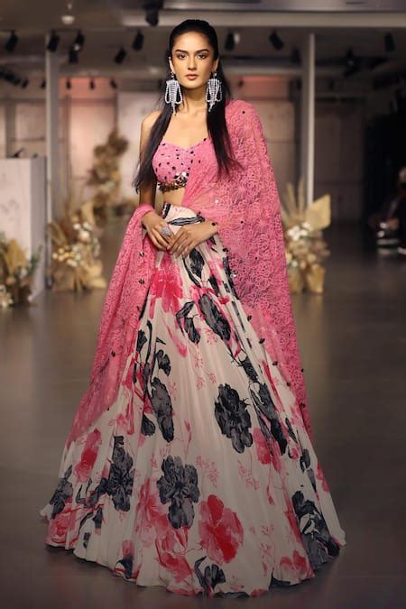 Buy Off White Crepe, Lace Sequins Sweetheart Neck Embellished Floral ...