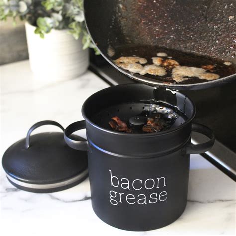 Black Enamal Farmhouse Bacon Grease Container, Vintage w/Strainer Keto ...