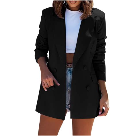 Tuphregyow Women Casual Blazers Jacket Solid Button Long Sleeve Work ...